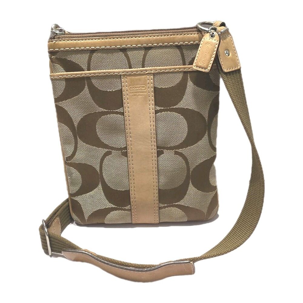 Coach Signature Jacquard Crossbody Bag Model 4680 Brown Tan Adj Strap